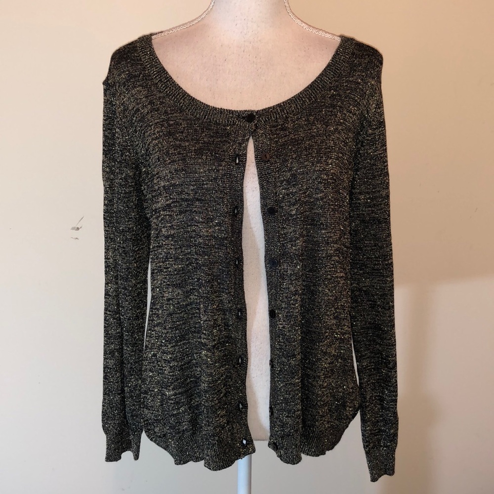 Basic Editions gold black metallic button up sweater
